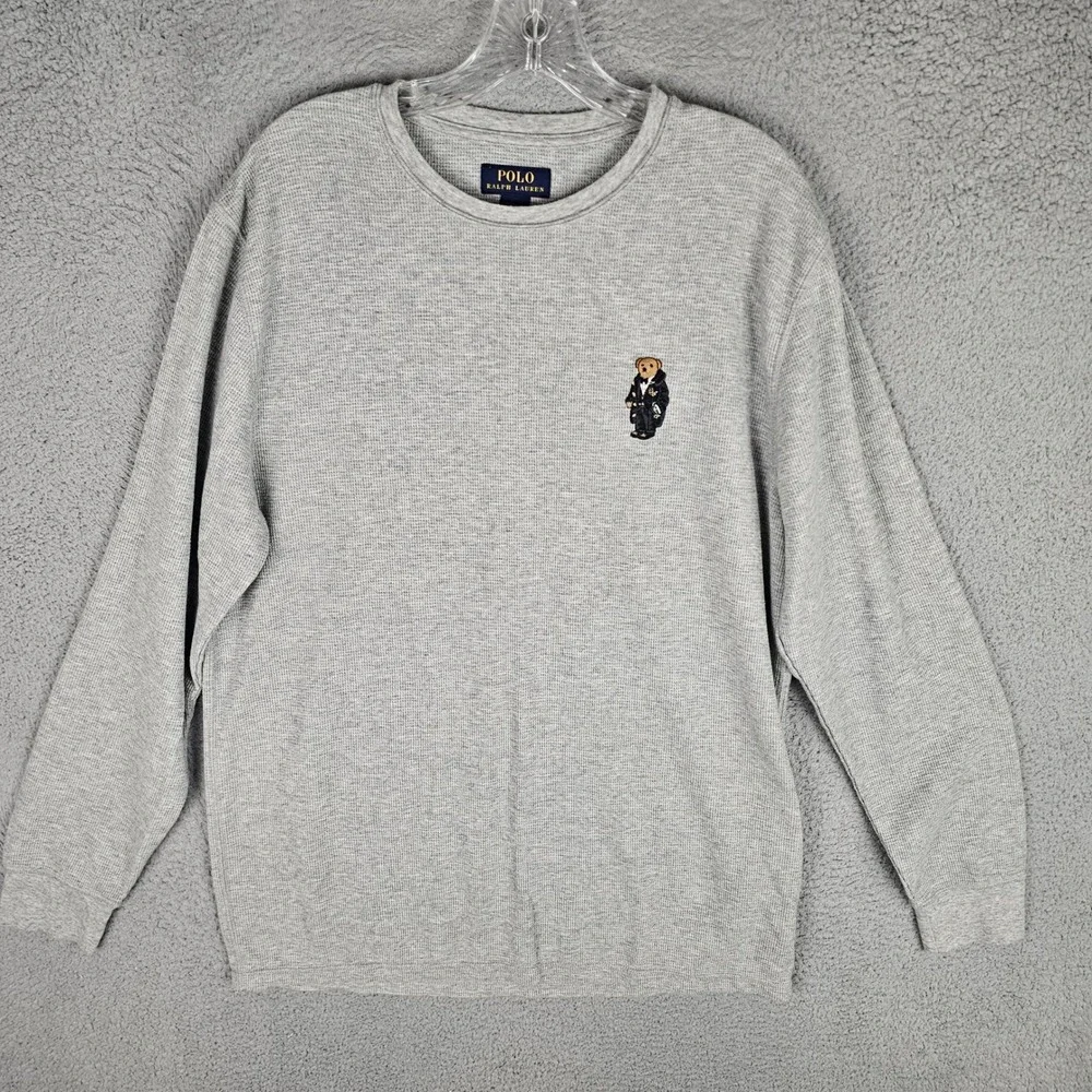 Polo Ralph Lauren Sleepwear Mens XL Grey Polo Bear Waffle Thermal Long Sleeve